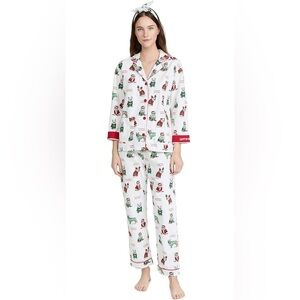 PJ Salvage women’s Festive White Flannel PJ Set, XS, frenchies, Christmas, EUC